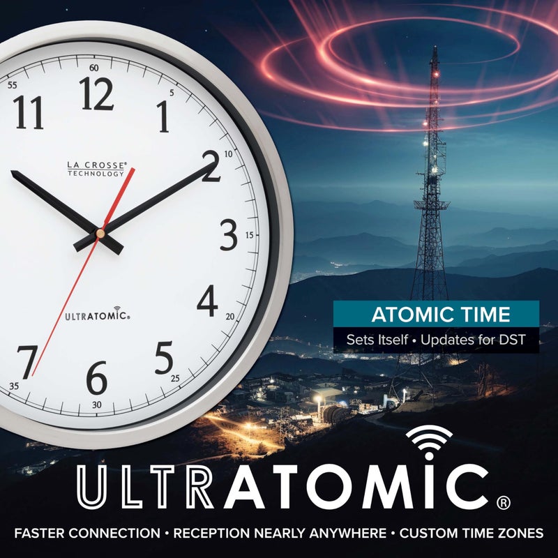 La Crosse Technology 404-1235UA-PL UltrAtomic 14 inch Stainless Steel Wall Clock, Shatterproof Lens, Silver - Image 2